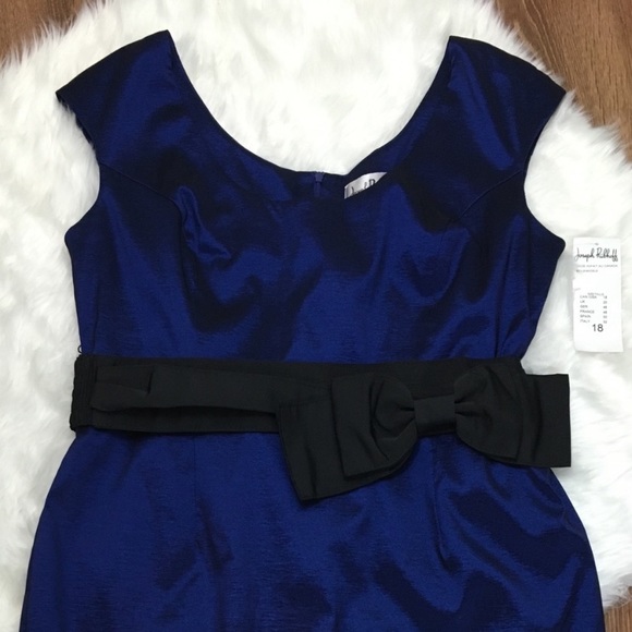 Blue Shimmering Joseph Ribkoff Cocktail Dress Bow Belt 18 NWT - Picture 3 of 8